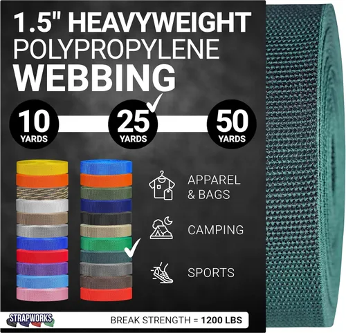 Vista 25 de Strapworks Heavyweight Polypropylene Webbing - Heavy Duty Poly Strapping for Outdoor DIY Gear Repair, 1.5 Inches