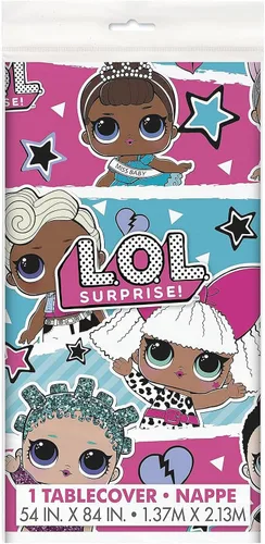 Vista 4 de LOL Surprise - Mantel rectangular de plástico multicolor – 54 x 84 pulgadas (1 unidad) Duradero y fácil de limpiar, perfecto para fiestas