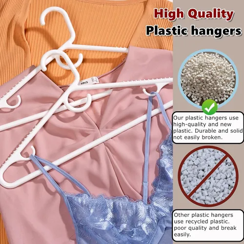 Vista 6 de Amber Home Paquete de 36 perchas de plástico resistentes, perchas blancas antideslizantes con barra para pantalones, perchas de plástico grueso