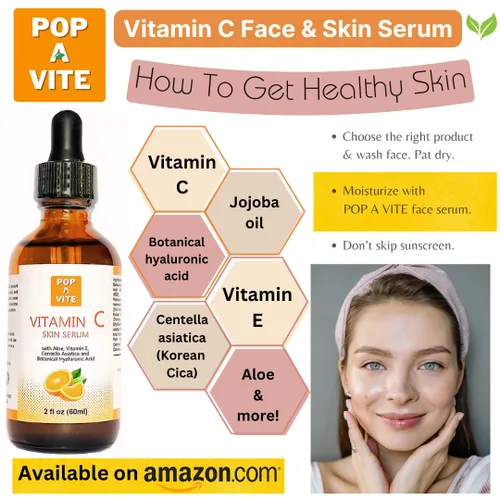 Vista 3 de Suero de vitamina C para rostro y piel con aloe, vitamina E, centella asiática (Cica), ácido hialurónico 2 onzas (2.0 fl oz)