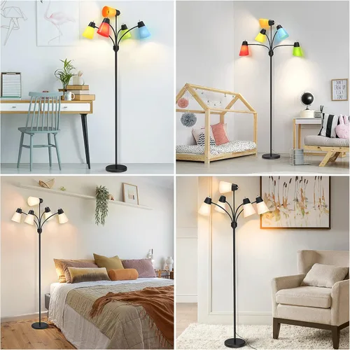 Vista 6 de FOLKSMATE Lámpara de Pie LED, Medusa Múltiples Cabezales Moderna Alta, Rústica Ajustable Luz de Lectura de Pie para Sala de Estar/Habitación de Negro