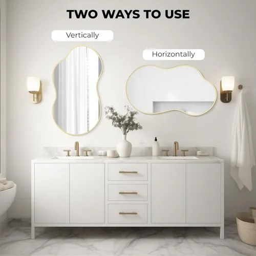 Vista 12 de WallBeyond Espejo de pared irregular, espejo asimétrico con marco de aleación de aluminio, espejo de pared decorativo para sala de estar, Negro