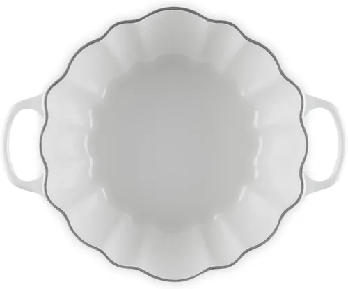 Vista 3 de Le Creuset Figura de calabaza de hierro fundido esmaltado Cocotte, 4 cuartos de galón., blanco con perilla de cobre
