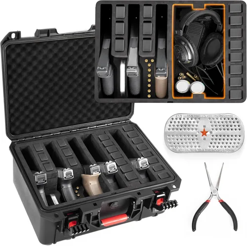 Vista 9 de Kinghardcase Estuches para armas de mano, 5 estuches para pistolas y 21 cargadores Estuches para pistolas precortados con múltiples pistolas a