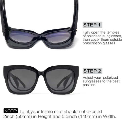 Vista 5 de Face Shadow Gafas de sol polarizadas para mujer, ajuste sobre lentes, gafas de sol cuadradas con protección UV, ligeras