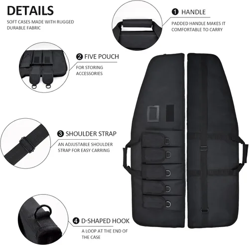 Vista 5 de AUMTISC Funda táctica suave para pistola, bolsa de transporte para rifle con 5 bolsas y correa de hombro ajustable, 38/42 pulgadas