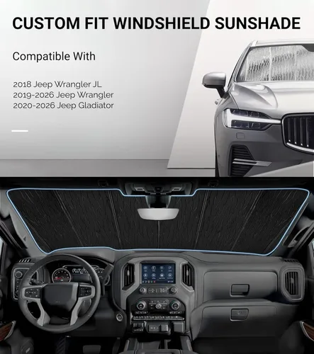 Vista 2 de Protección solar para parabrisas Pigenius para Jeep Wrangler JL 2018-2025, protector solar para ventana delantera Gladiator 2020-2025 - AstraGuard