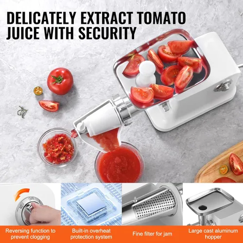 Vista 6 de Happybuy Colador eléctrico del tomate 700W, 5.5 LBS/Min Salsa Maker, Molino de alimentos del motor de cobre puro, función inversa