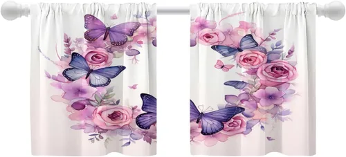 Vista 33 de Shrahala Abstract Colorful Tier Curtains for Kitchen Windows, Modern Ative Cafe Curtain Multilayer Polyester Blackout Half Valances for Windows 2