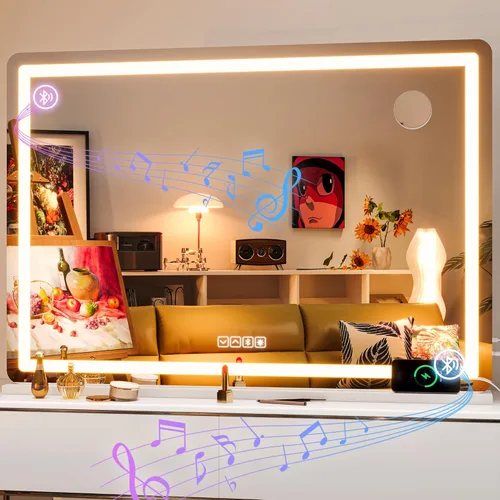 Vista 35 de Hasipu Espejo de tocador con luces, espejo de maquillaje LED de 32 x 24 pulgadas, espejo de maquillaje iluminado con 3 modos regulables, espejo