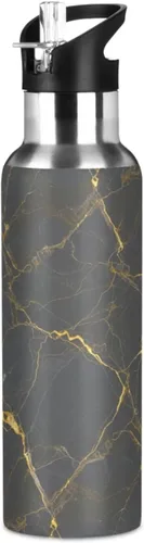 Stainless Steel Water Bottle 20 Oz, BPA-Free Sport Water Bottle for Gym Outdoor Travel School, Gray Marble Gold Yellow