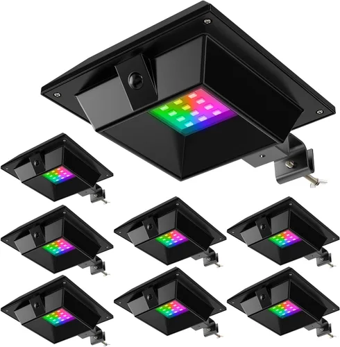 Vista 10 de Paquete de 4 luces solares blancas para canalones, decorativas para exteriores, impermeables, 12 LEDs, lámpara de jardín para iluminación de cerca