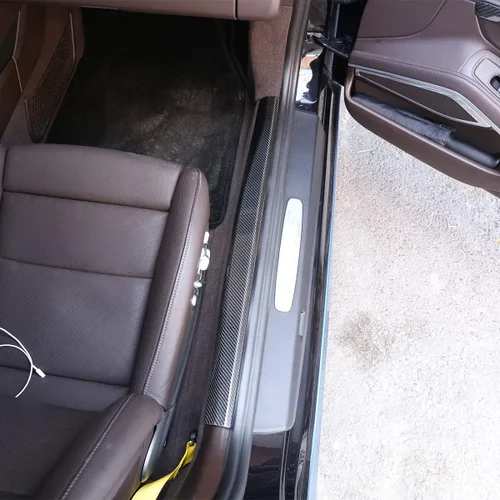 Vista 9 de Protector de umbral de umbral de puerta de automóvil de fibra de carbono real, 2 piezas para Porsche 718 911 Macan 2016 2017 2018 2019 (brillante)