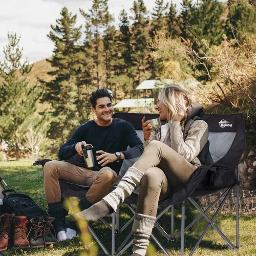 Vista 6 de Silla de camping para 2 personas, silla de camping de gran tamaño, sillas de camping dobles para adultos, sofá de camping resistente, silla plegable