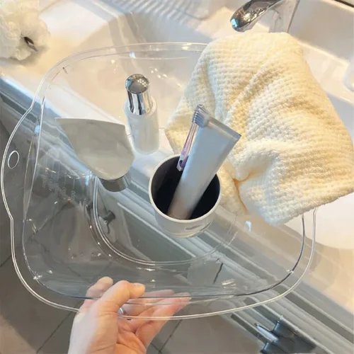 Vista 7 de Lavabo de plástico portátil para plato de frutas de plástico, lavabo plegable para botellas, lavabo de salón transparente, lavabo de salón