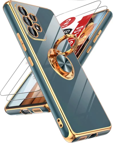 Vista 21 de LeYi para Funda de Teléfono Samsung Galaxy A13-5G: Protector de Pantalla de Vidrio Templado, Soporte Magnético Giratório de Anillo 360°, Borde Negro