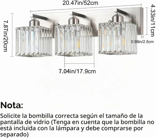 Vista 6 de Moderna lámpara de tocador de baño 3 luces,Lámparas de cristal, cromo