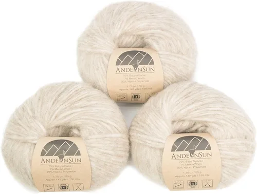 Vista 8 de Juego de 3 hilos de lana merino de alpaca bebé [426 yardas en total] gris claro, #4 peinado