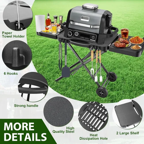 Vista 3 de Mesa de Parrilla Plegable para Interior Portátil Compatible con Parrilla de Madera al Aire Libre Ninja (Serie OG701 OG850 OG951), Espacio Grande