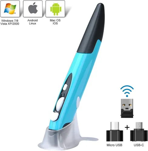 Vista 4 de lychee Ratón óptico inalámbrico de bolsillo, 2.4 GHZ USB inalámbrico óptico mini ratón de aire para PC, portátil, computadora portátil Mac (azul)