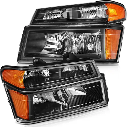 Vista 17 de Conjunto de faros delanteros para Chevy Avalanche 1500 2003-2006 para Avalanche 2500 03-06 para 1500 Classic 2007 carcasa negra reflector ámbar