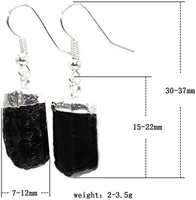 Vista 5 de Pendientes de gota curativos de cristal de turmalina negra irregular