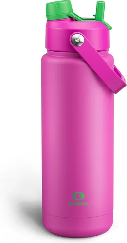 Vista 15 de Botella de agua aislada con popote para niños, botella de agua de acero inoxidable de 12 onzas con boquilla doble, a prueba de fugas, sin BPA, al