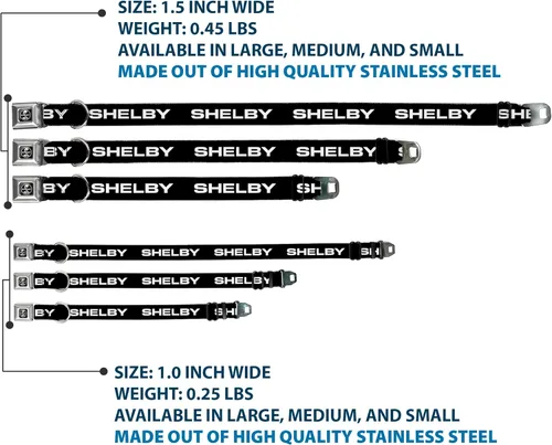 Vista 3 de Collar de perro hebilla de cinturón de seguridad Shelby texto solo negro blanco 9.5 a 13 pulgadas 1.0 pulgadas de ancho