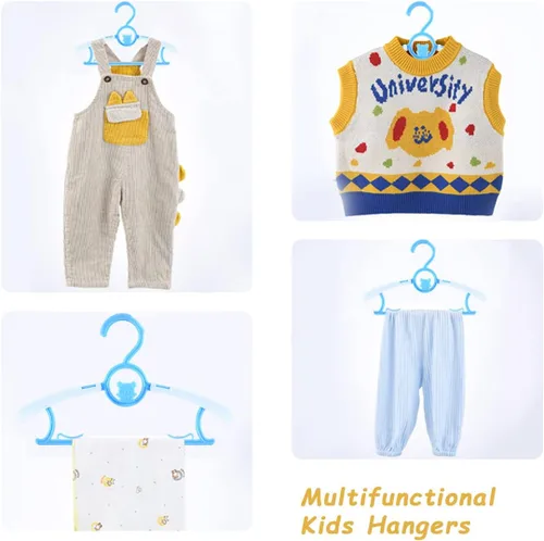 Vista 2 de Perchas de bebé para guardería y armario, paquete de 40 perchas de plástico para niños, perchas para ahorrar espacio, antideslizantes, extensibles