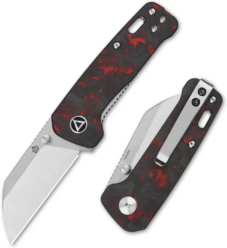 Vista 10 de QSP Penguin - Cuchillo de bolsillo mini plegable, hoja de 2.25" Sandvik 14C28N de dos tonos satinado EDC, mango G10 con superposición CF azul