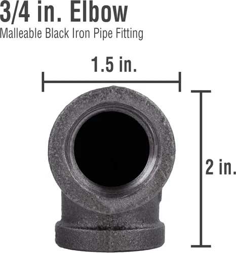 Vista 2 de PIPE DECOR Codo de 90 grados, 3/4 pulgadas, hierro maleable negro, juego de 6 – para fontanería, muebles de bricolaje y tubería estándar de 3/4