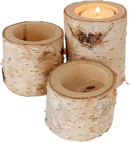 Portavelas rústico de madera para decoración de mesa de madera para decoración de fiesta (paquete de 3 alturas surtidas)