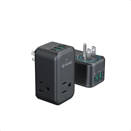 Vista 11 de TROND - Extensor de toma de corriente con enchufe giratorio de 360, divisor de 3 tomas de CA con 2 cargadores USB C PD de 20W, adaptador de enchufe