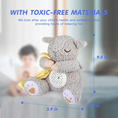 Vista 8 de BEREST - Máquina de ruido blanco para bebé en forma de animal de peluche, con latido del corazón de mamá, ovejas y canciones de cuna, proyector
