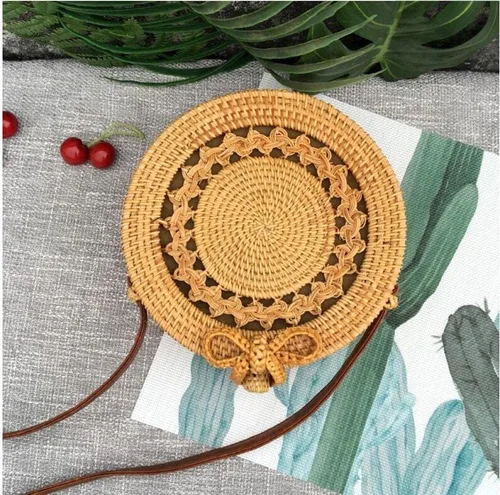 Vista 2 de ZYYMMNN Bolso de verano para mujer, de ratán, para mujer, informal, para playa, de Bali, de 7.9 x 3.1in