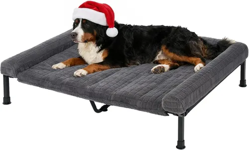 Vista 11 de Veehoo Cama Elevada para Perros de Tamaño Grande con Cojín Reforzado de Felpa Esponjosa, Cama Sofá Ortopédica Lavable para Perros, Catre Elevado