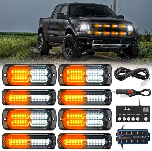 Vista 31 de Nilight - Juego de 8 luces estroboscópicas LED de 12 luces de 12V/24V - Luces de emergencia para montaje en superficie, ultradelgadas, con función