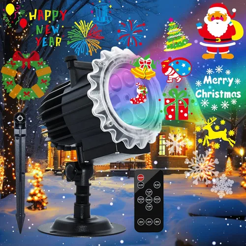 Proyector de luces de Navidad para exteriores, 8 modos de imágenes, proyector de luces de Navidad con 96 dibujos animados, proyector de vacaciones