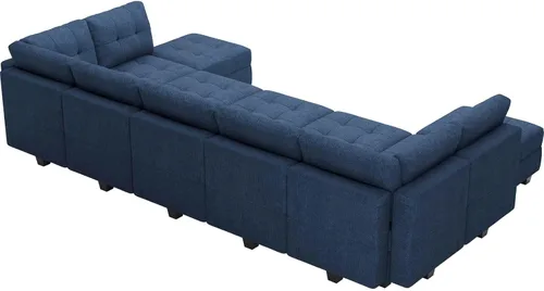 Vista 9 de Belffin Sofá cama modular modular con diván reversible en forma de U con asientos de almacenamiento de gran tamaño de 12 asientos, sofá modular azul