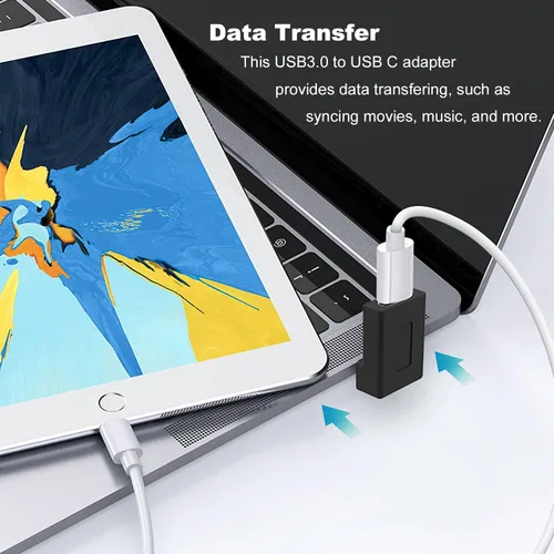 Vista 4 de AreMe Paquete de 2 adaptadores USB A a USB C de ángulo recto, 90 grados hacia arriba y hacia abajo USB 3.0 macho a conector hembra tipo C para PC