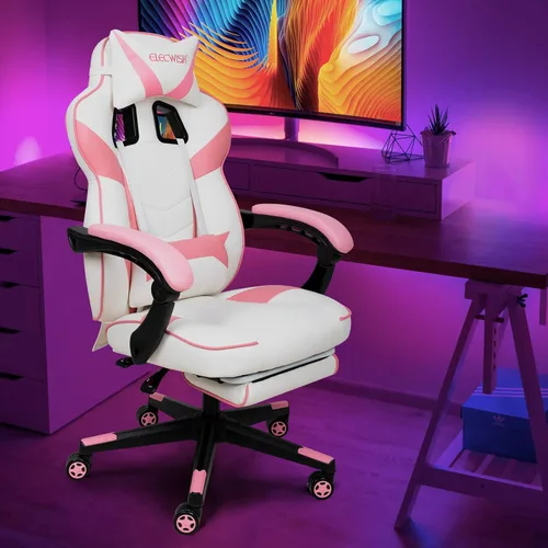 Vista 7 de Silla ergonómica de oficina para videojuegos, sillas de videojuegos con soporte lumbar, apoyabrazos, reposacabezas, reposapiés, silla de escritorio