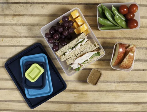 Vista 2 de Contenedores de almuerzo de control de porciones – Contenedores reutilizables de preparación de comida, sin BPA, juego de 4 (playa/multicolor)