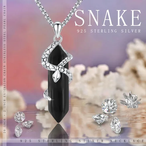 Vista 7 de CUOKA MIRACLE Collar de serpiente, collar de cuarzo, collar con colgante de cristal curativo, collar de plata de ley 925, collar de cristal