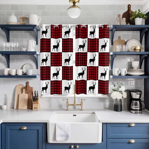 Vista 44 de Libaoge Cortinas de Navidad para cocina, dormitorio, juego de 2 paneles, diseño de muñeco de nieve de Navidad, cortinas de invierno con copos