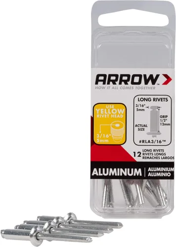 Vista 4 de Arrow RLA3/16 Remaches largos de aluminio de 3/16 pulgadas, paquete de 12, gris