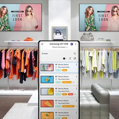 Vista 8 de Samsung 50" Crystal UHD 4k Pro TV + VXT S-Series con software de gestión de contenido basado en la nube, suscripción de 1 año