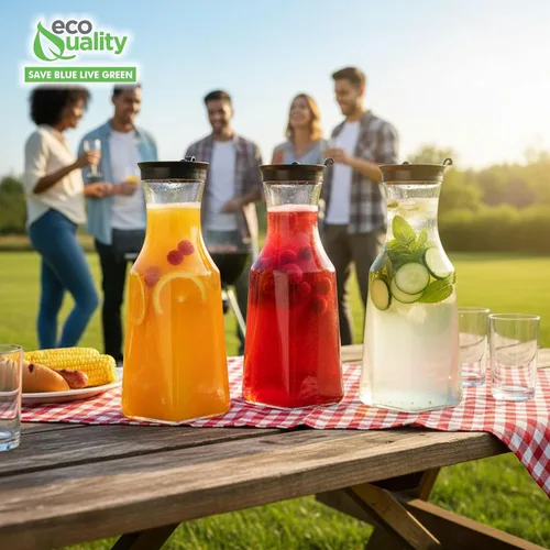 Vista 4 de EcoQuality Jarra de agua de plástico transparente de 34 onzas con tapa superior abatible negra, botella de base cuadrada con boquilla para barra