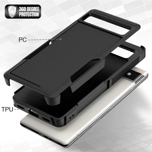 Vista 6 de Oumida Funda para Google Pixel 6A, funda de teléfono Dual Guard Pixel 6A, carcasa rígida de silicona híbrida a prueba de golpes, funda protectora