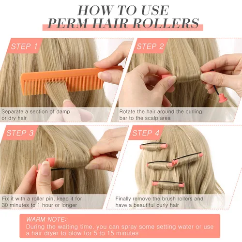 Vista 3 de WILLBOND 48 piezas de varillas de plástico rosa permanente larga variedad para el cabello Perm Rods Hair Curling Roller Accesorios para mujeres