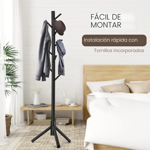 Vista 4 de Perchero, Perchero Independiente con 8 Ganchos y 3 Percheros de Árbol de Tamaño Ajustable para Dormitorio, Pasillo, Entrada, Oficina